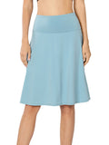 Plus Size Fold Over Banded Waist A-Line Flared Knee Length Midi Skirt