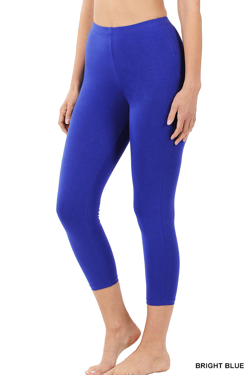 Women Plus Size Premium Cotton Mid-High Waist Capri Leggings - BRIGHT BLUE  / 1X