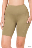Zenana Plus Size Yoga Running Compression Exercise Exercise Biker Shorts with Side Pockets
