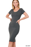 Zenana Women's Short Sleeve Cotton T-Shirt Knee Length Bodycon Midi Dress