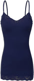 Women's and Juniors Adjustable Spaghetti Strap Lace Trim Long Cami Tank Top