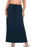 Women Relaxed Drawstring Waist Draped Basic Maxi Skirts with Side Pockets