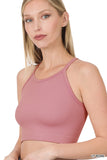 Plus Size Seamless Ribbed Knit Cropped Cami Active Fitness Workout Tank Top