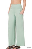 Zenana's Plus Smocked Wide Waistband Flared Bottom Casual Lounge Pants