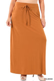 Women Relaxed Drawstring Waist Draped Basic Maxi Skirts with Side Pockets