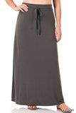 Women Relaxed Drawstring Waist Draped Basic Maxi Skirts with Side Pockets