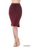 Women Elastic Waist Self-Tie Knee Length Tulip Hem Midi Skirt with Side Pockets