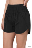 Zenana Women's Casual Windbreaker Smocked Waistband Running Active Gym Shorts w/Built-In Inner Brief