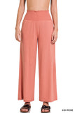 Zenana's Plus Smocked Wide Waistband Flared Bottom Casual Lounge Pants