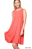 Plus Size Sleeveless Jersey Flared Swing Tank Dress with Side Pockets