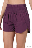 Zenana Women's Casual Windbreaker Smocked Waistband Running Active Gym Shorts w/Built-In Inner Brief