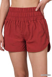 Zenana Plus Size Casual Windbreaker Smocked Waistband Running Active Gym Shorts w/Built-In Inner Brief