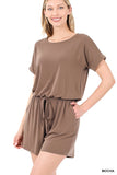 Plus Size Short Sleeve Romper with Elastic Waist & Keyhole Back Summer Loungewear