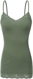 Women's and Juniors Adjustable Spaghetti Strap Lace Trim Long Cami Tank Top