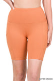 Zenana Plus Size Yoga Running Compression Exercise Exercise Biker Shorts with Side Pockets
