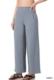 Zenana's Plus Smocked Wide Waistband Flared Bottom Casual Lounge Pants