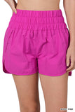 Zenana Plus Size Casual Windbreaker Smocked Waistband Running Active Gym Shorts w/Built-In Inner Brief