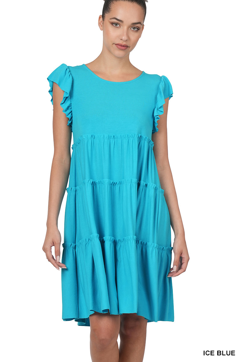 Plus Size Ruffle Sleeve Tiered A-Line Swing Summer Knee Length Midi Dr –