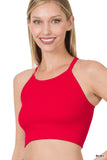 Plus Size Seamless Ribbed Knit Cropped Cami Active Fitness Workout Tank Top