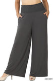 Zenana's Plus Smocked Wide Waistband Flared Bottom Casual Lounge Pants