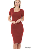 Zenana Women's Short Sleeve Cotton T-Shirt Knee Length Bodycon Midi Dress