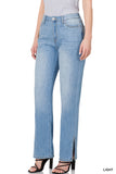 Women's Side Slit Open Light or Medium Denim Pants Jeans