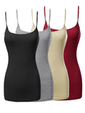 Womens & Juniors Basic Solid Long Length Adjustable Spaghetti Strap Camisole Tank Top (S-L)