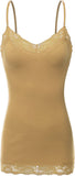 Women's and Juniors Adjustable Spaghetti Strap Lace Trim Long Cami Tank Top