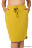 Plus Size Elastic Waist Self-Tie Knee Length Tulip Hem Midi Skirt with Side Pockets