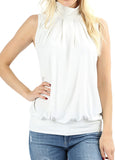 Plus Sleeveless Mockneck Turtleneck Pleated Blouse Top with Waistband