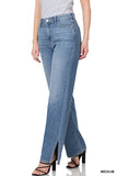 Women's Side Slit Open Light or Medium Denim Pants Jeans