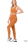Women's Athletic Racerback Cropped Tank Tops & Leggings Workout Activewear Set