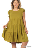 Plus Size Ruffle Sleeve Tiered A-Line Swing Summer Knee Length Midi Dress