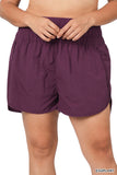 Zenana Plus Size Casual Windbreaker Smocked Waistband Running Active Gym Shorts w/Built-In Inner Brief