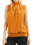 Plus Sleeveless Mockneck Turtleneck Pleated Blouse Top with Waistband