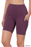 Zenana Plus Size Yoga Running Compression Exercise Exercise Biker Shorts with Side Pockets