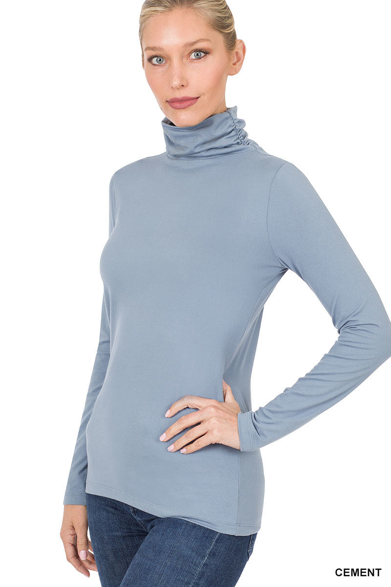 Women Microfiber Mock Turtleneck Long Sleeve Lightweight Tee Shirt Top