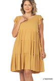 Plus Size Ruffle Sleeve Tiered A-Line Swing Summer Knee Length Midi Dress