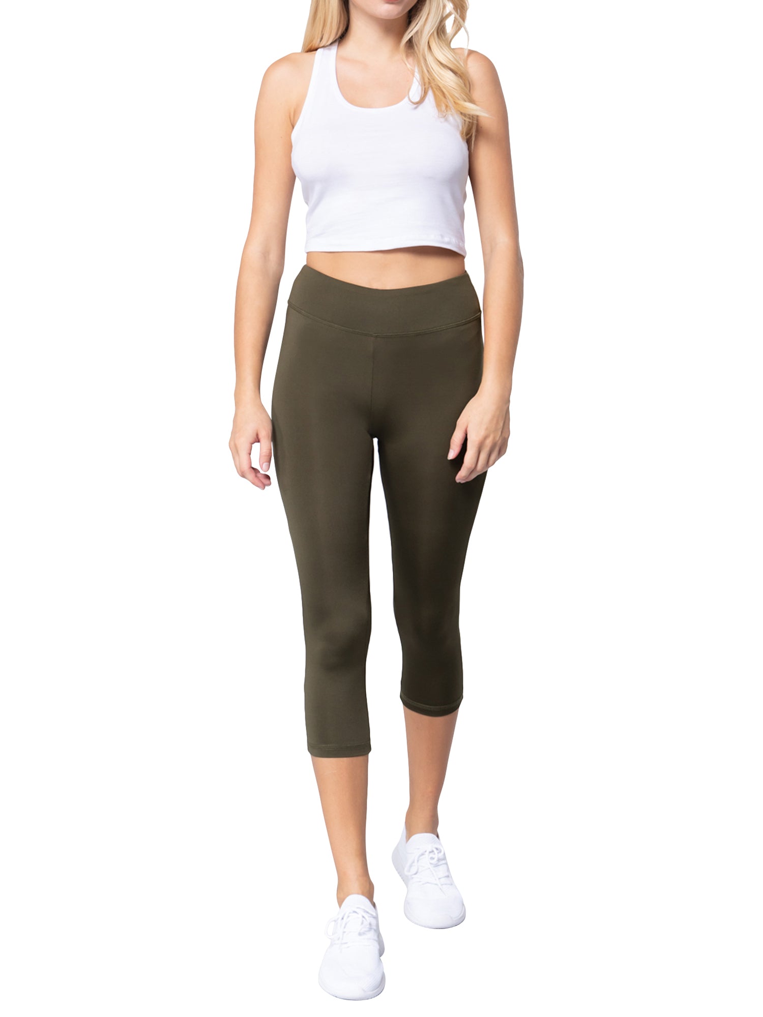 Juniors Active Stretch Capri Length Yoga Workout Leggings with Wide Wastband