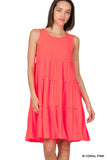 Women Sleeveless Ruffle Tiered Knee Length Swing Dress