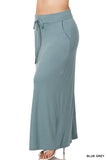 Women Relaxed Drawstring Waist Draped Basic Maxi Skirts with Side Pockets