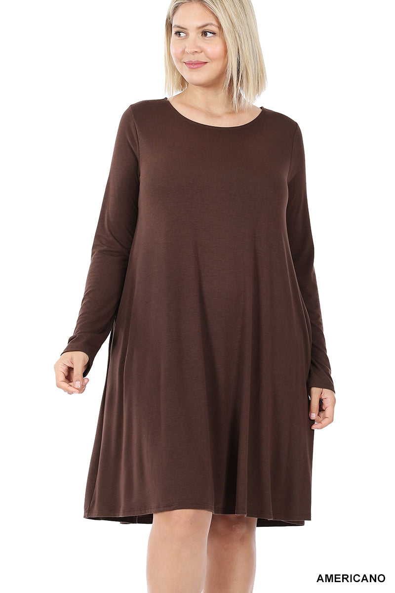 Plus Size Long Sleeve Jersey Flared Swing T-Shirt Tunic Dress with Sid –