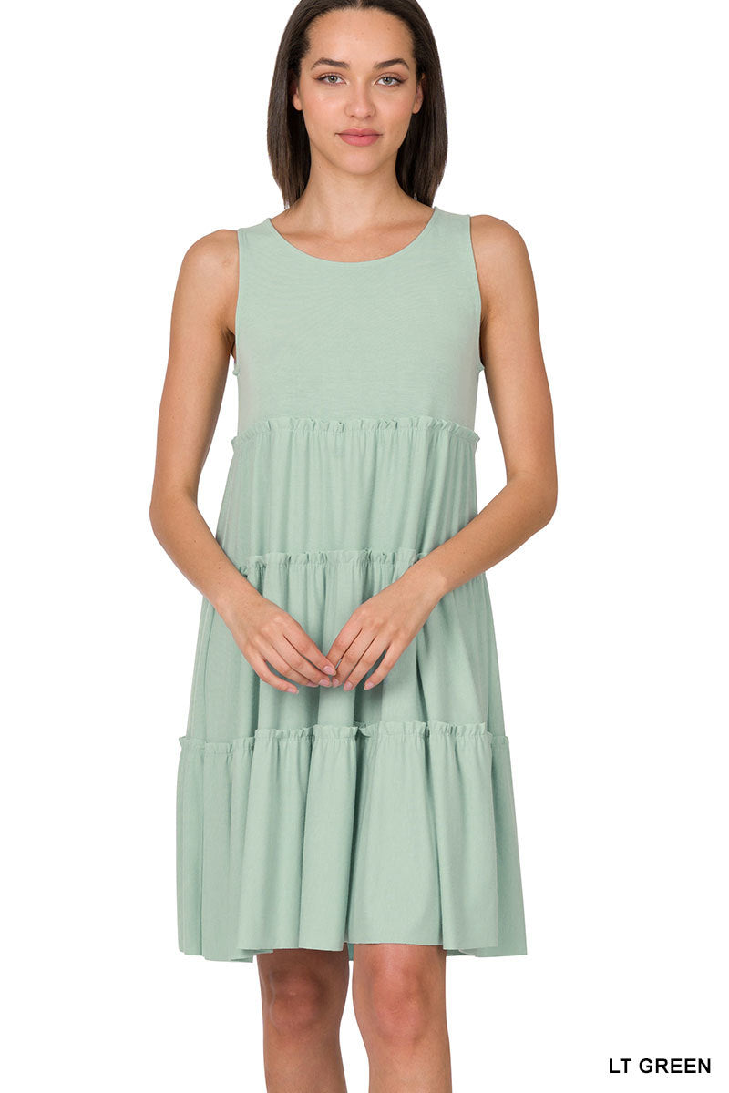 Women Sleeveless Ruffle Tiered Knee Length Swing Dress TheLovely.com Women Sleeveless Ruffle Tiered Knee Length Swing Dress TheLovely.com