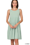 Women Sleeveless Ruffle Tiered Knee Length Swing Dress