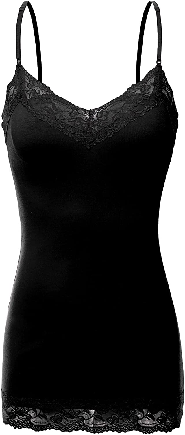 Plus Size Adjustable Spaghetti Strap Lace Trim Long Cami Tank Top