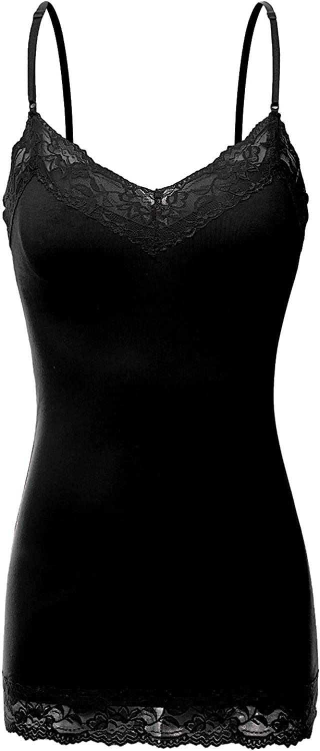Women's and Juniors Adjustable Spaghetti Strap Lace Trim Long Cami Tank Top