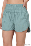 Zenana Plus Size Casual Windbreaker Smocked Waistband Running Active Gym Shorts w/Built-In Inner Brief