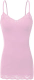 Plus Size Adjustable Spaghetti Strap Lace Trim Long Cami Tank Top