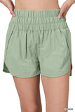 Zenana Plus Size Casual Windbreaker Smocked Waistband Running Active Gym Shorts w/Built-In Inner Brief