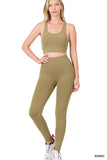 Women's Athletic Racerback Cropped Tank Tops & Leggings Workout Activewear Set